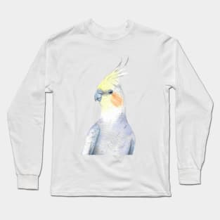 watercolor cockatiel painting portrait parrot Long Sleeve T-Shirt